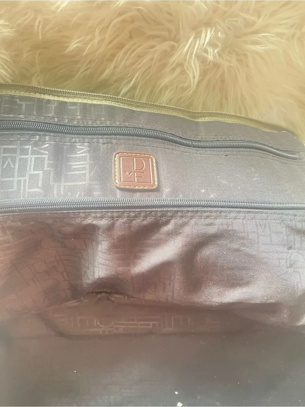 Diane Von Furstenberg  olive Green Fabric canvas duffel bag brown leather straps